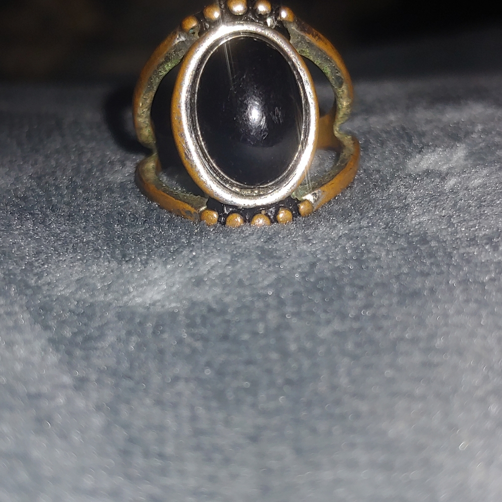 Rusted Vintage-Inspired Black and Silver Ring